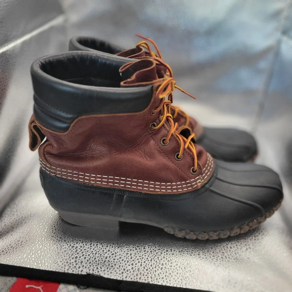 LL Bean Bean Boots Brown Black Leather Duck Boots Mens 11 M Made in USA 8
